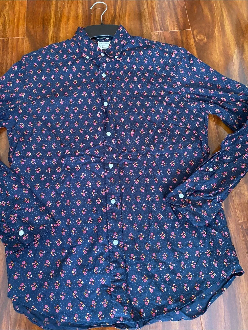J. Crew Stretch Cotton Navy and red ditsy floral Button-Down Shirt unisex
